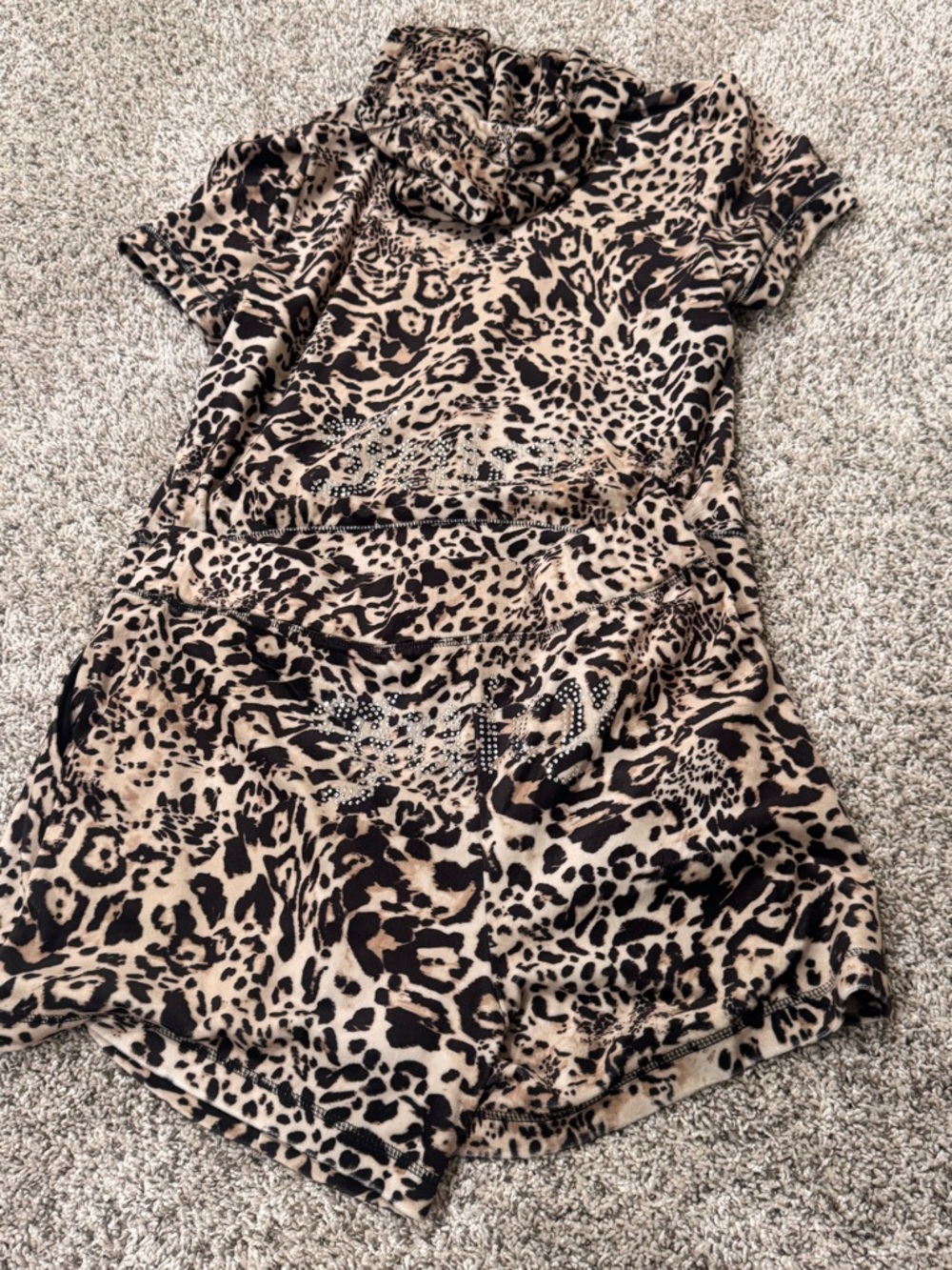Juicy Leopard Print Short Romper with Hood